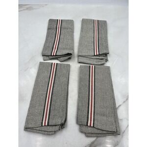 Creative Co-Op Cotton Dinner Cloth Napkins Set of 4 Gray Stripe Red Accent 20x20
